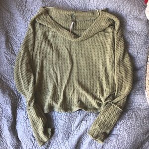 Free People Green Waffle Knit Top